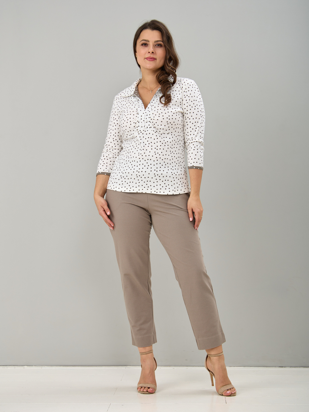 Блузка БЛ-015/экрю-горошеккофе