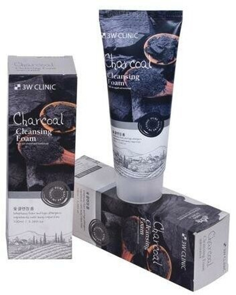 3W Clinic пенка для лица Charcoal Cleansing Foam, 100 мл, 100 г