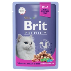 Brit premium, пауч для взрослых стерилизованных кошек, индейка с сыром в желе, 85г