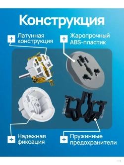 переходник с китайской вилки на российскую , переходник на евровилку ,серый Латунь! R74S 16А 3 штуки , Сетевой адаптер для путешествий