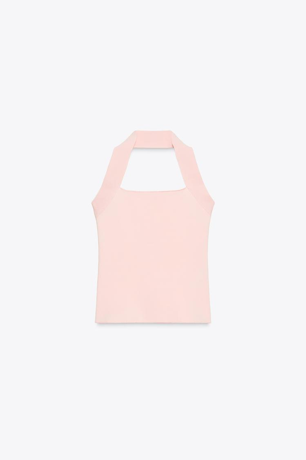 ZARA ЭЛАСТИЧНЫЙ ТОП С ГОРЛОВИНОЙ ХАЛТЕР, РОЗОВЫЙ
