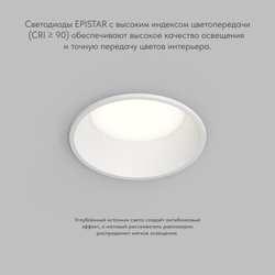 Встраиваемый влагозащищенный светильник TRIM, 12 Вт LED 3000-4000-6500K, IP44, алюминий, акрил