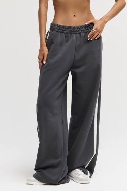 Широкие джоггеры без начеса с лампасами цвета антрацит