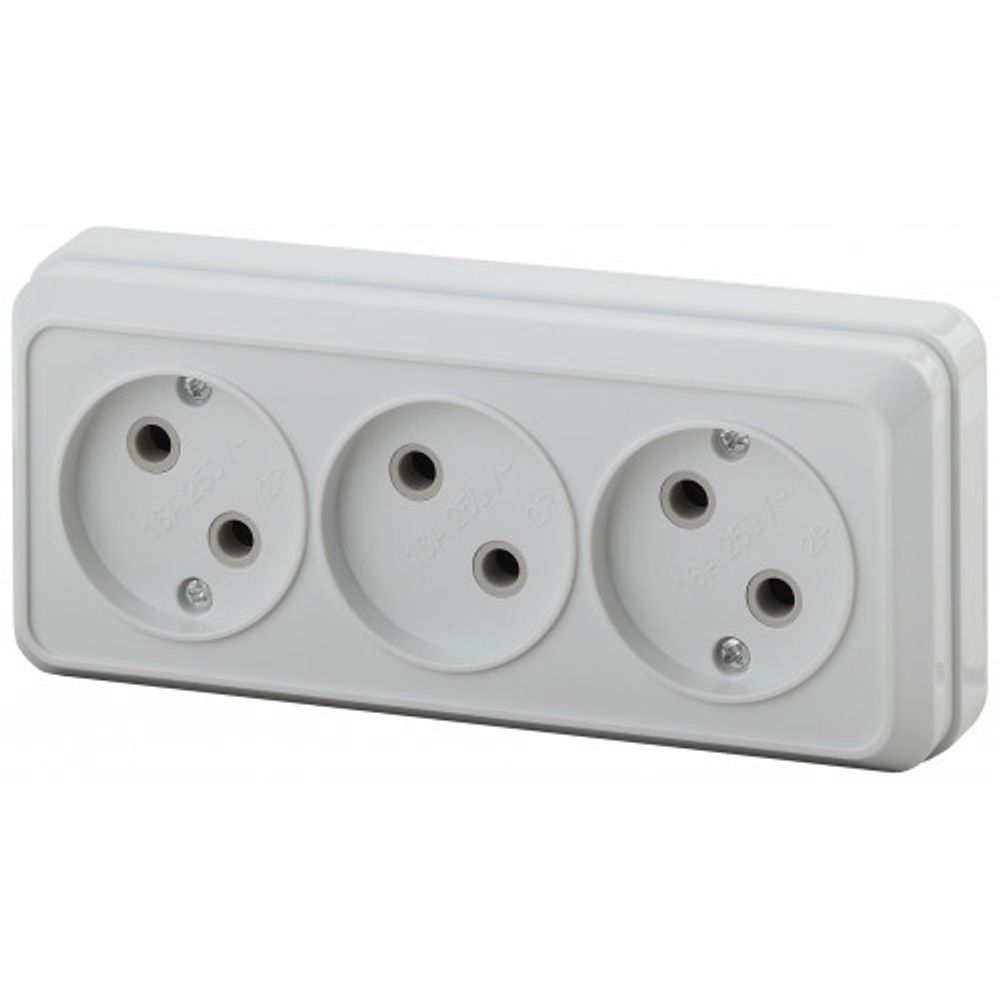 Розетка Intro Quadro 2-205-01 без заземления трехместная 3х2P, 16А-250В, IP20, ОУ, белый | Intro Quadro