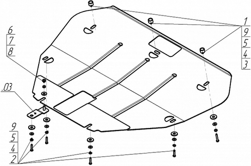 Защита картера Двигателя, КПП. 2 мм, Сталь. для Mazda 6 2002-2007 MOTODOR.01114