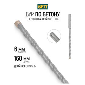 FIT Бур для перфоратора по бетону 6 х 160 мм SDS PLUS твердосплавная вставка ВК8С, двойная спираль 32806
