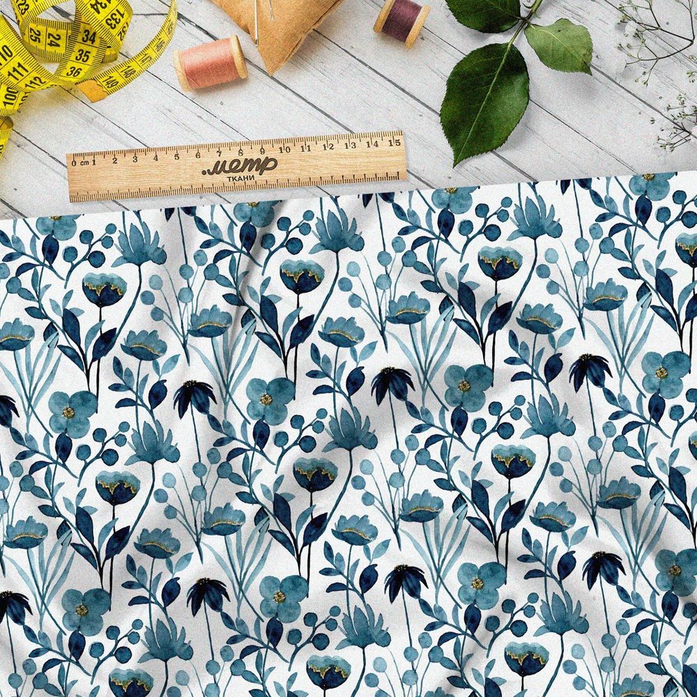 Ткань муслин голубые лотосы