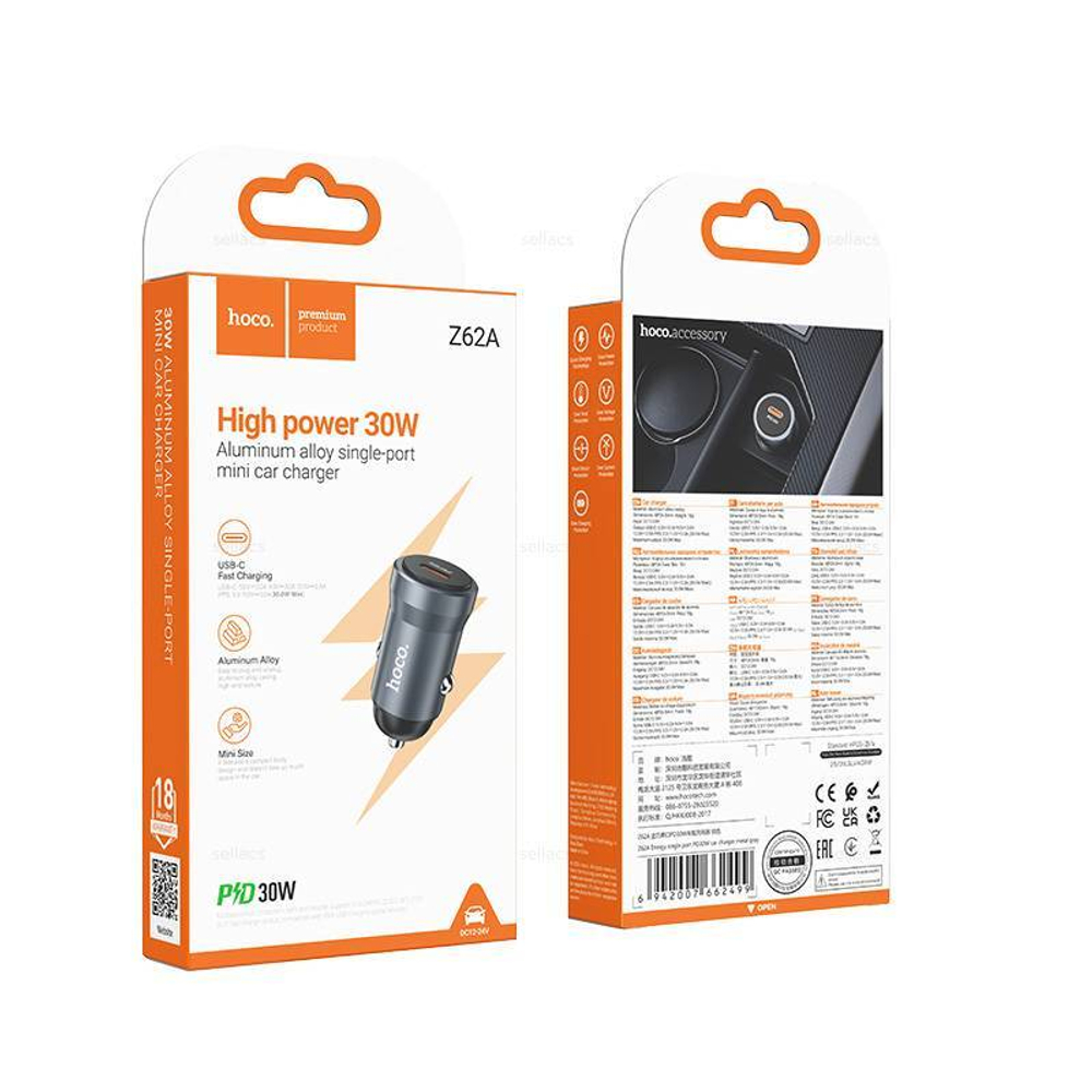 Автомобильный адаптер питания HOCO Z62A 30W PD (черный)