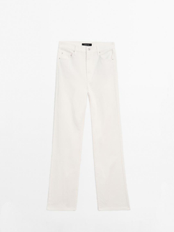 Massimo Dutti Джинсовые брюки прямого кроя с карманами, кремовый
