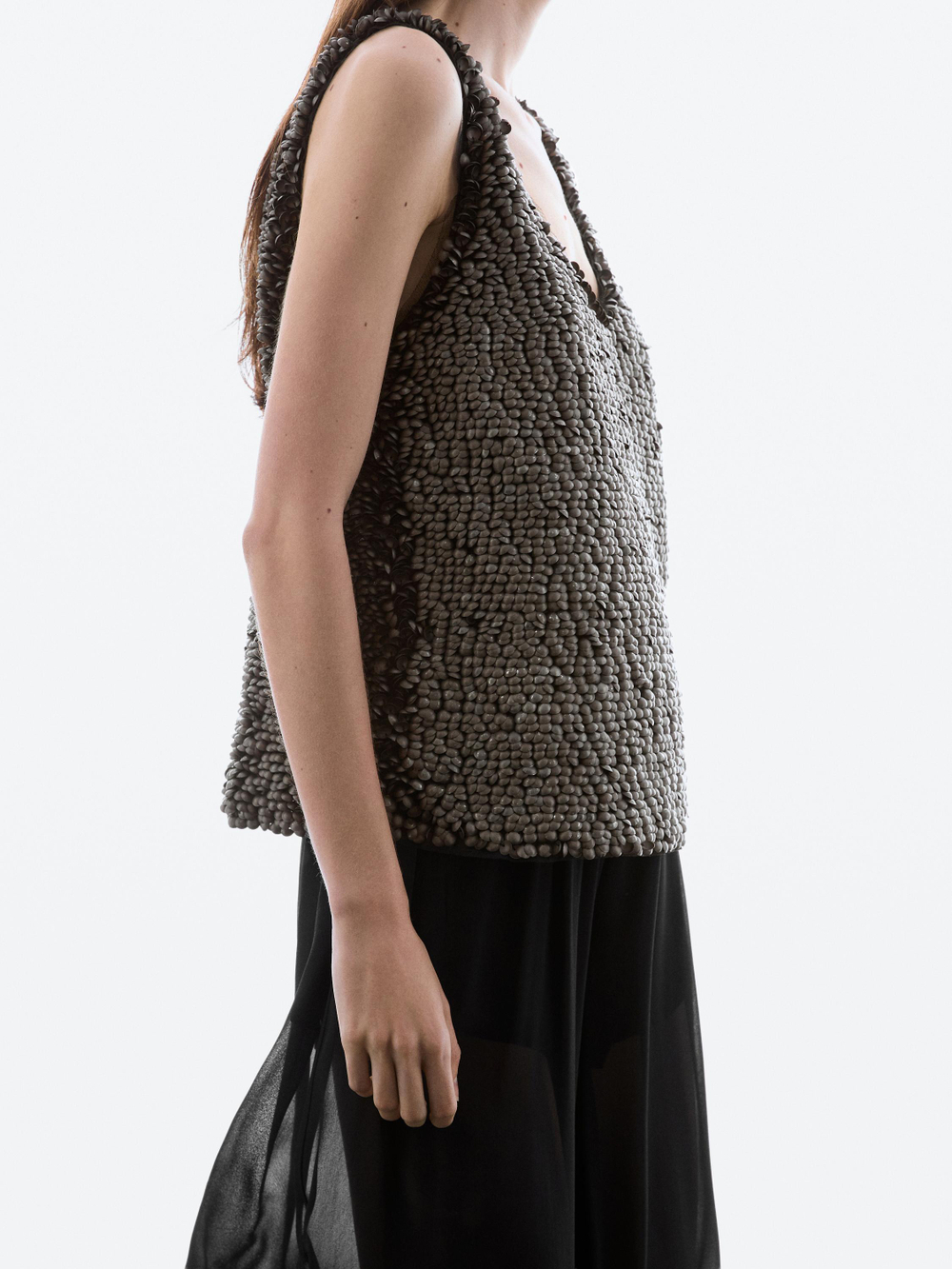 Massimo Dutti Топ с бретелями и бисером, серый