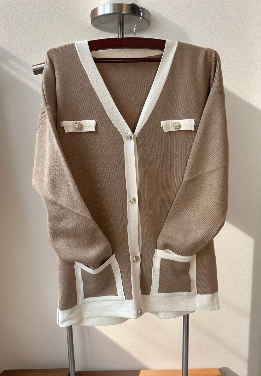 Кардиган женский, бежевый, полиэстер 65%/хлопок 35%