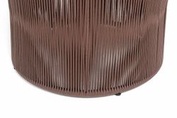 "Авиньон" журнальный стол из HPL круглый Ø70 H55, каркас из алюминия коричневый (RAL8016) муар, цвет "дуб", роуп коричневый круглый