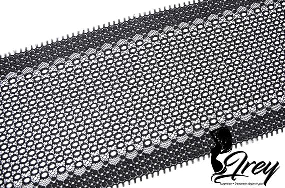 906 Кружево эластичное 19 см, перфорация, Италия, черный 170