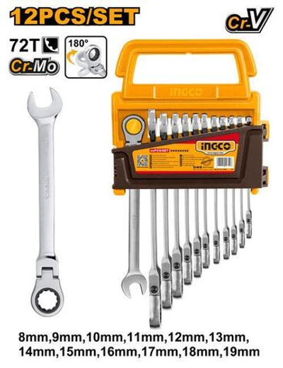 Набор комб. ключей с шарниром и трещоткой 8-19мм. 12 пред. INGCO HKSPAR1123 INDUSTRIAL