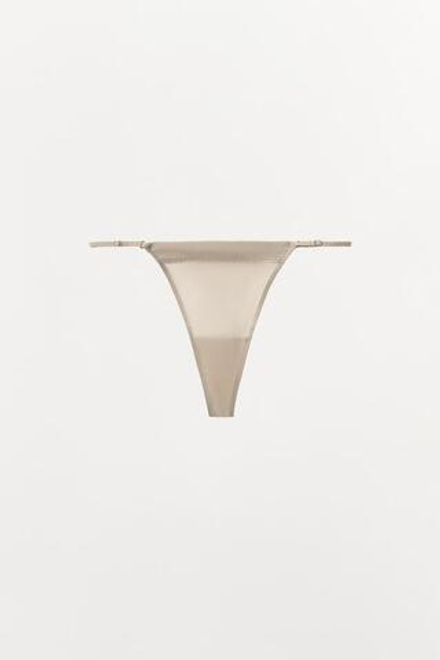 ZARA КОМБИНИРОВАННЫЕ ТРУСЫ-ТАНГА С ШЕЛКОМ, БЕЖЕВЫЙ
