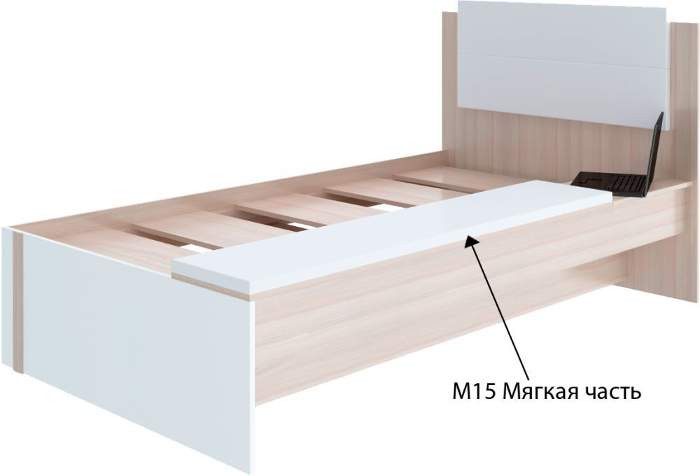 Кровать односпальная 80х200 с бельевым ящиком выкатная Ясень шимо светлый/Белый