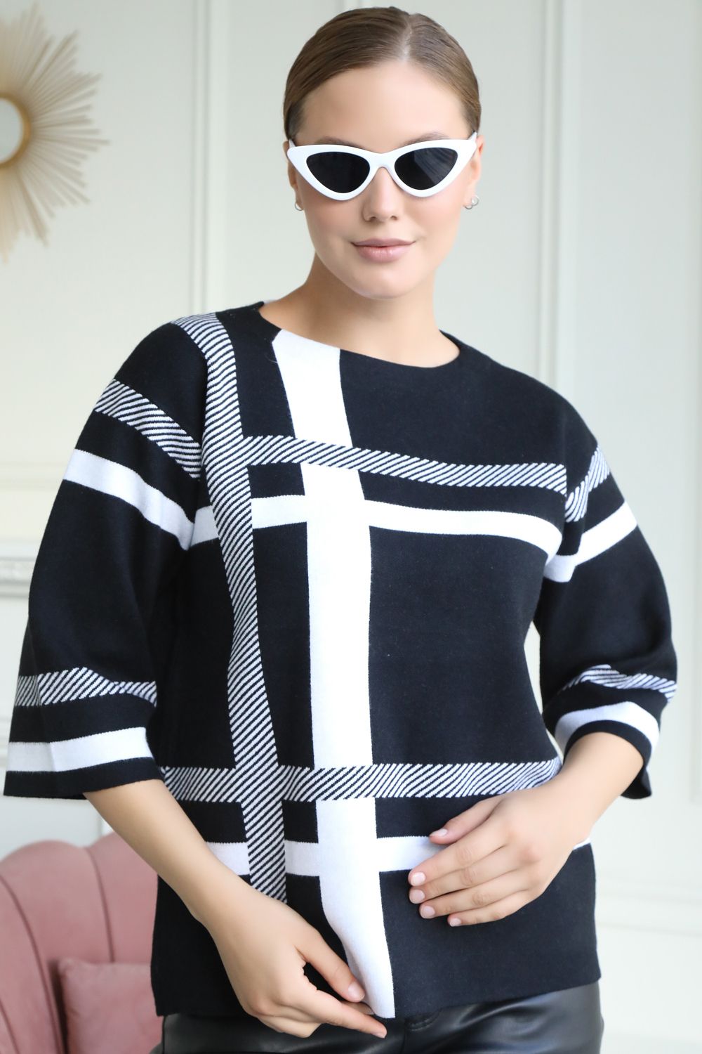 Пуловер "Турина" (черный/белый) Elza (Акция)