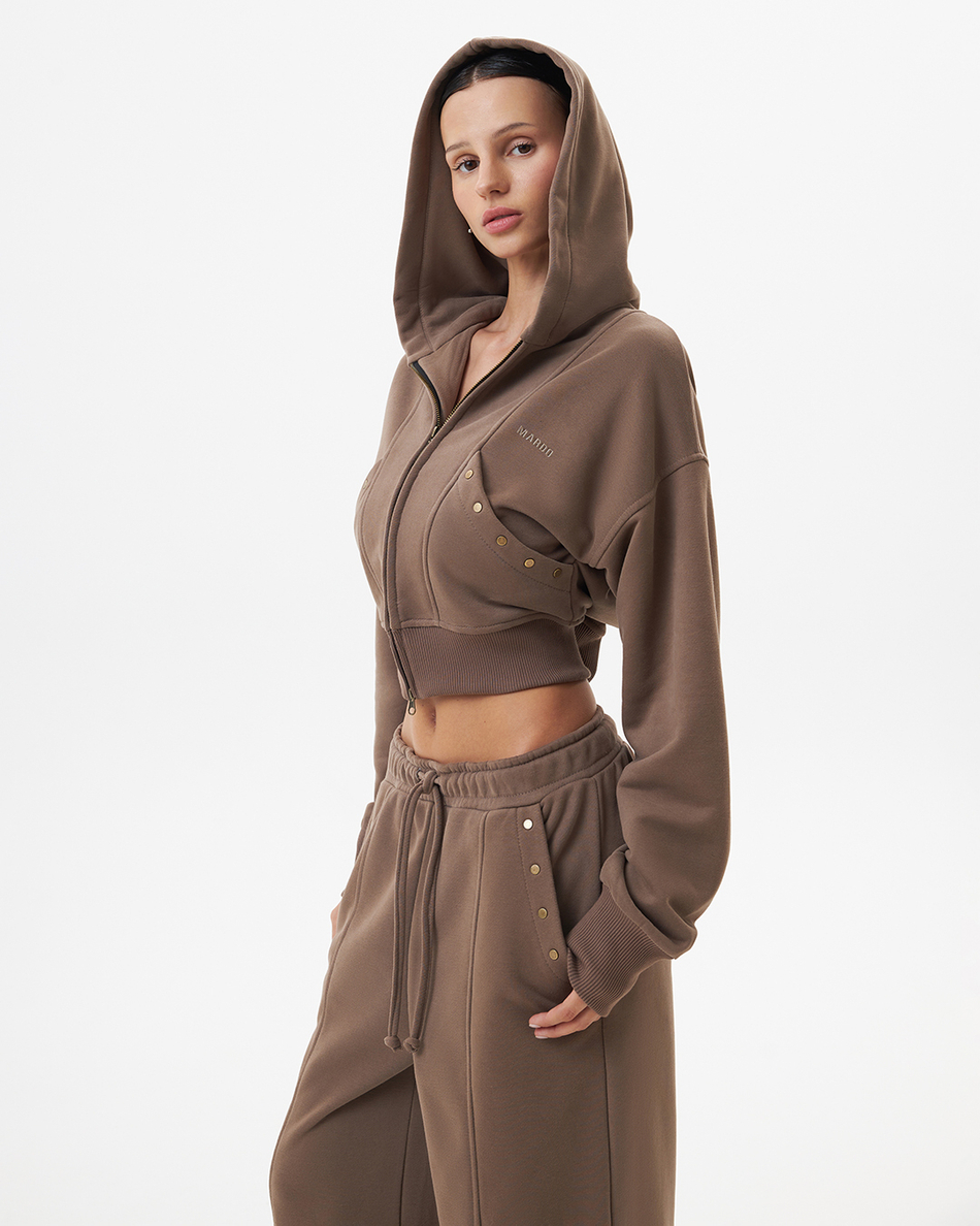 BROWN CROPPED HOODIE