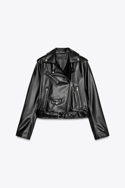 ZARA КУРТКА В БАЙКЕРСКОМ СТИЛЕ ИЗ ИСКУССТВЕННОЙ КОЖИ, ЧЕРНЫЙ
