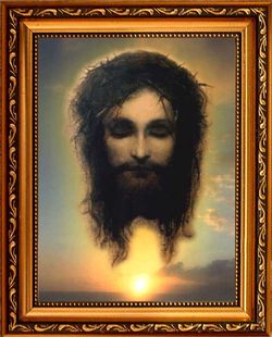 Иисус Христос моргающий "Плат Вероники". Икона на холсте в раме