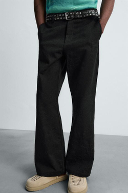 ZARA БРЮКИ С ЦВЕТОЧНОЙ ВЫШИВКОЙ, ЧЕРНЫЙ