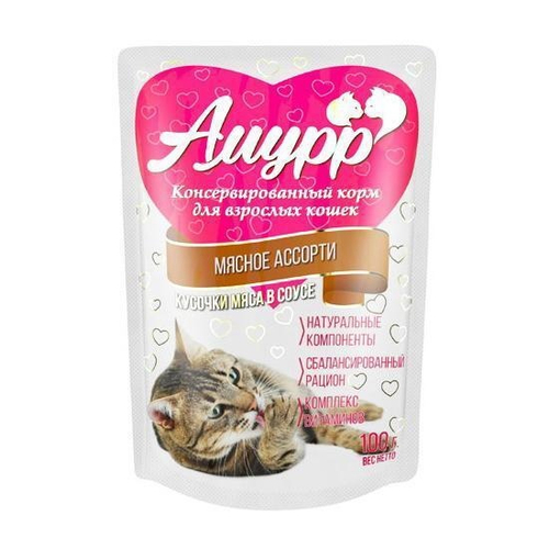 Амурр Влажный корм для взрослых кошек, мясное ассорти в соусе, 100 г