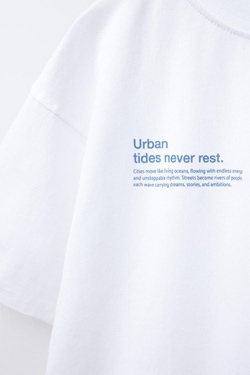 ZARA ФУТБОЛКА С ТЕКСТОВЫМ ПРИНТОМ, БЕЛЫЙ