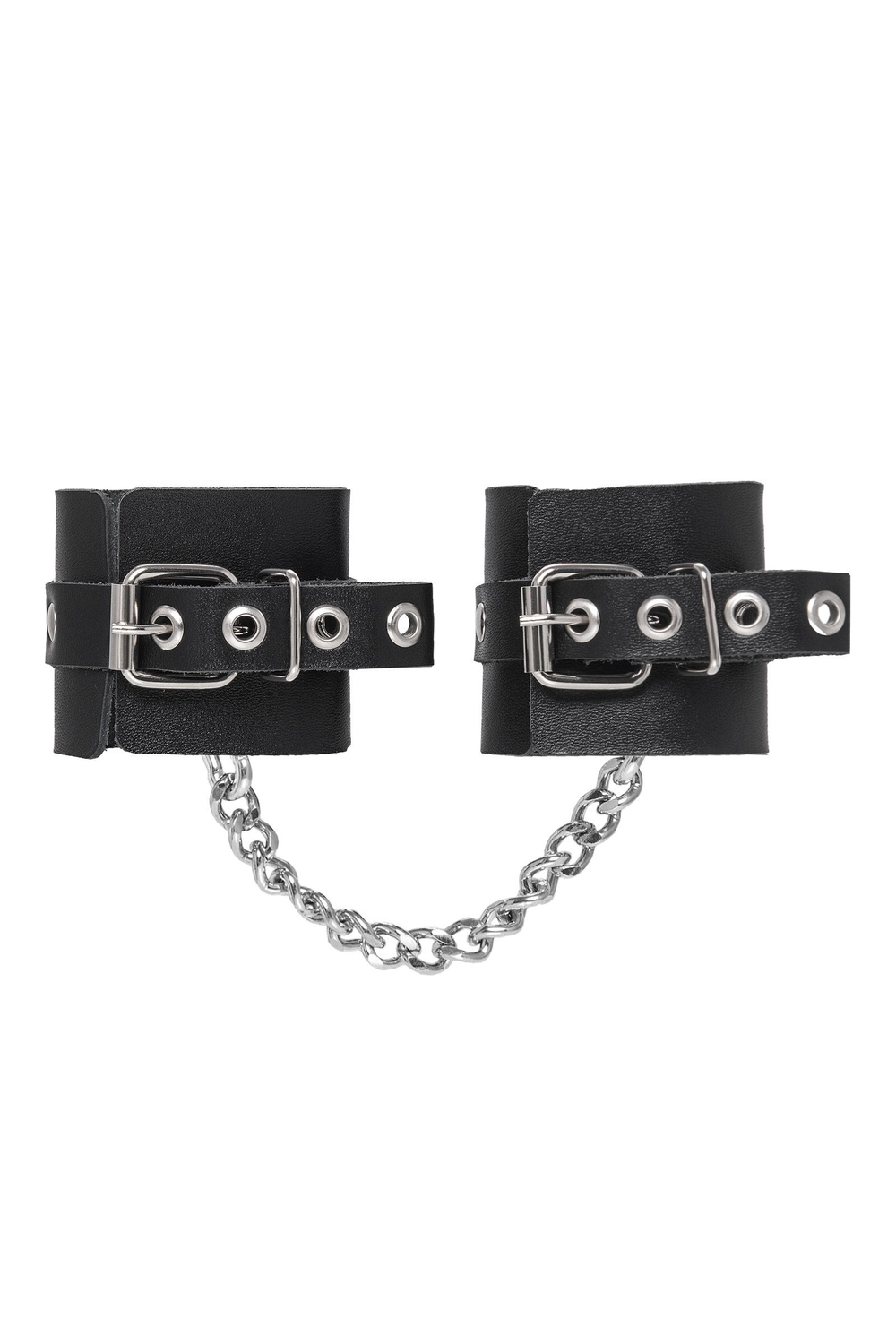 Черные наручники из толстой натуральной кожи с люверсами