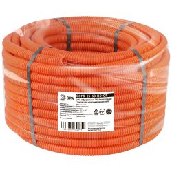 Труба гофрированная ПНД ЭРА GOFR-25-50-HD-OR легкая оранжевая безгалогенная (HF) d 25мм с зондом 50м | Трубы гофрированные ПНД