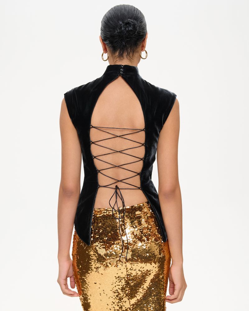 Топ-ципао из бархата с открытой спиной на шнуровке