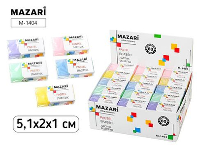 Ластик 4*2*1см. прямоугольный "Pastel" ПВХ, ассорти 5 цветов (Mazari)