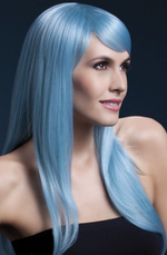 Голубой парик с чёлкой на бок (Цвет: голубой)