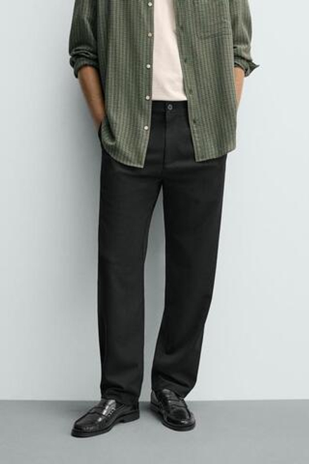 ZARA БРЮКИ STRAIGHT FIT КОМФОРТ, ЧЕРНЫЙ