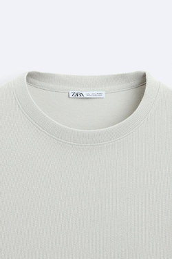 ZARA ФУТБОЛКА ИЗ ТКАНИ SOFT TOUCH В РУБЧИК, ГОЛУБОЙ