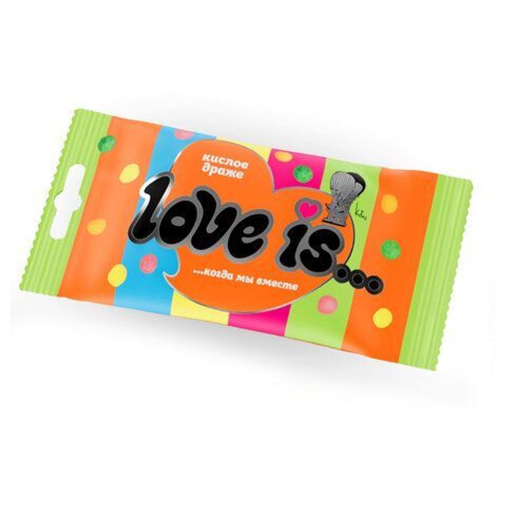 Конфеты в кислой обсыпке Love is ассорти вкусов (клубника, яблоко, апельсин, лимон, малина), 42 г