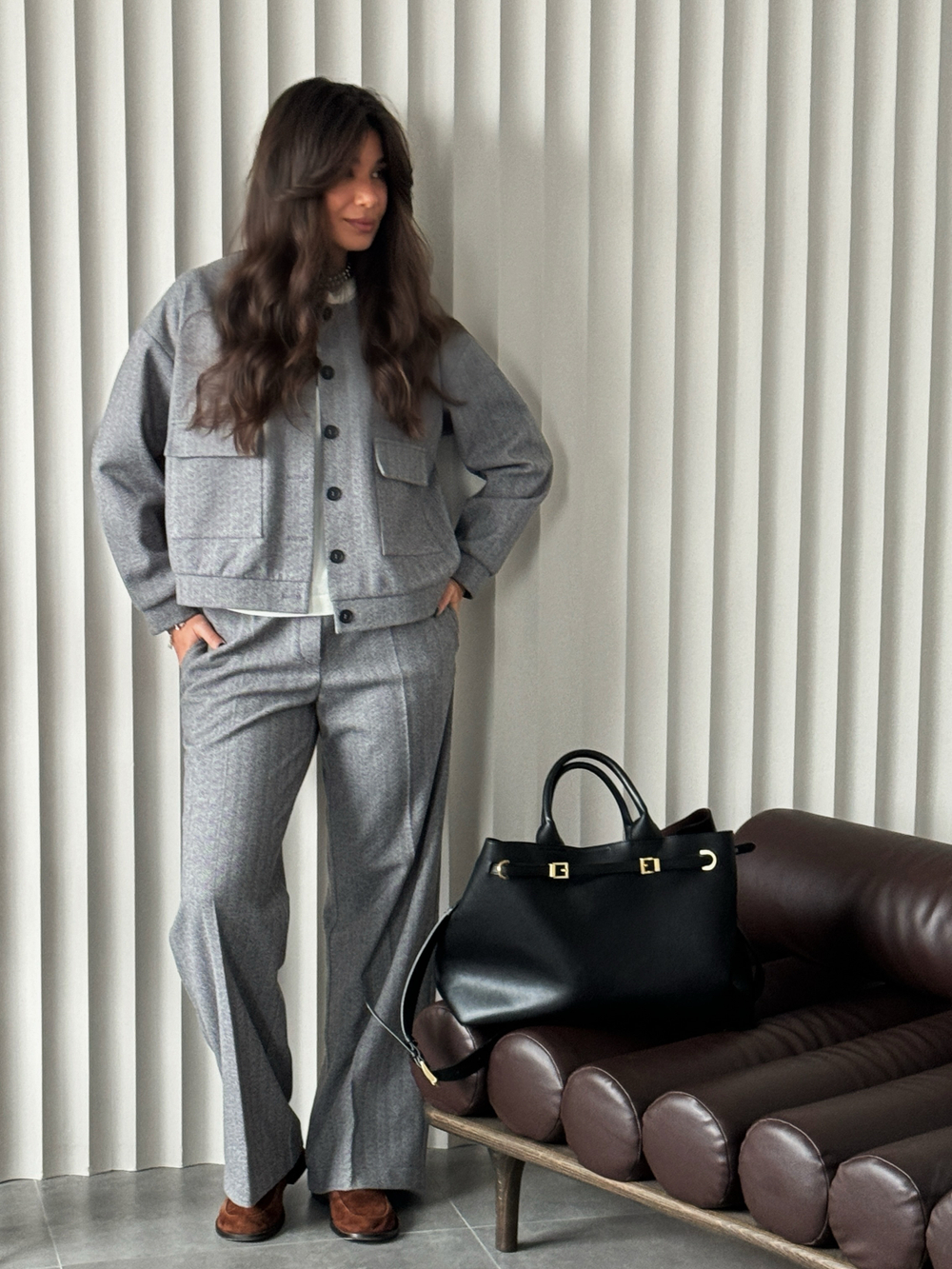 Теплый костюм  «Елочка» серый