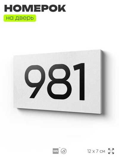 Номер на дверь 981, табличка на дверь для офиса, квартиры, кабинета, аудитории, склада, белая 120х70 мм, Айдентика Технолоджи