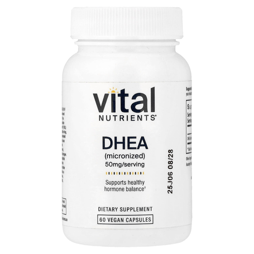 Vital Nutrients, ДГЭА (микронизированный), 50 мг, 60 веганских капсул
