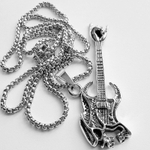 Кулон подвеска "Гитара навсегда" (62х20мм) на цепочке 60см под серебро. Бижутерия, украшения для фанатов.