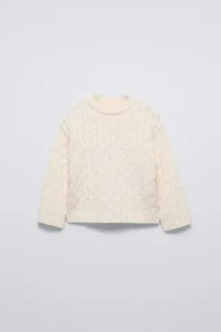 ZARA СВИТЕР С УЗОРОМ «КОСЫ», ЭКРЮ