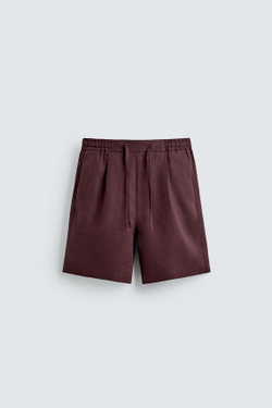 ZARA ШОРТЫ RELAXED FIT ИЗ 100% ЛЬНА, БОРДОВЫЙ