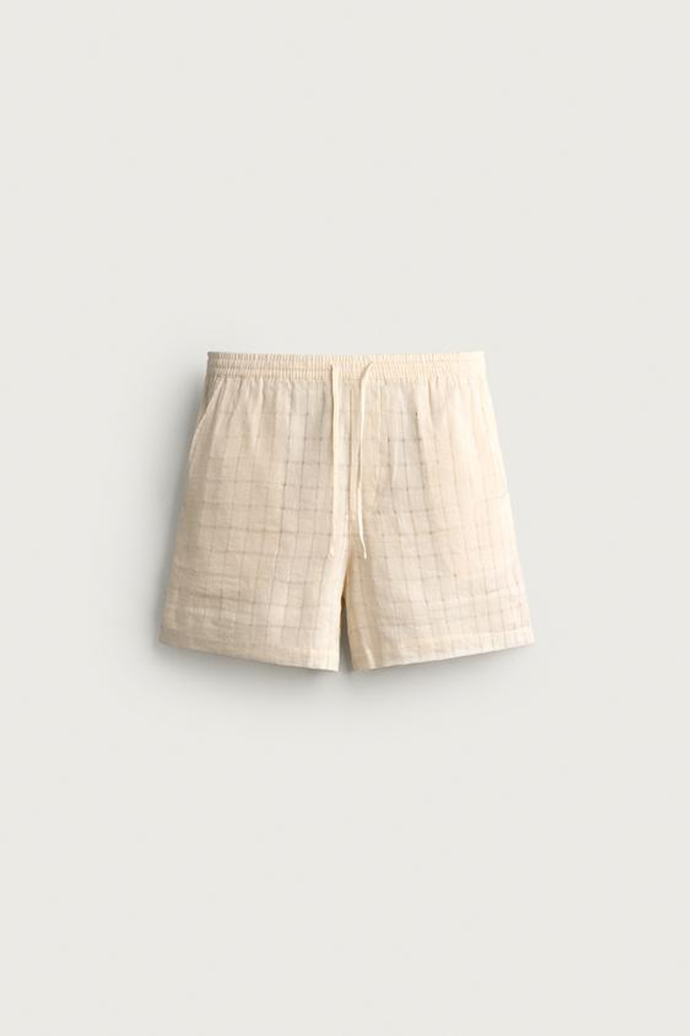 ZARA ШОРТЫ ИЗ ЖАККАРДА В КЛЕТКУ ИЗ ЛЬНА И ХЛОПКА, ЭКРЮ