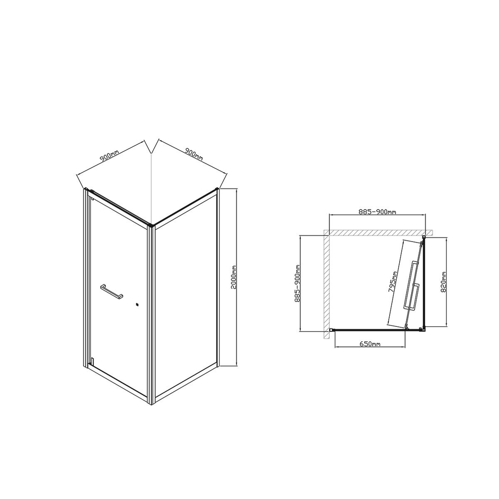 Душевой уголок с поворотной дверью Stile VSS-2ST9090CLB-R, 900*900, черный, стекло прозрачное, правый