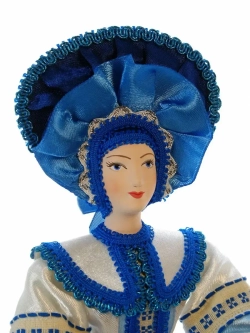 Кукла коллекционная фарфоровая Хозяюшка русском костюме в стиле Гжель