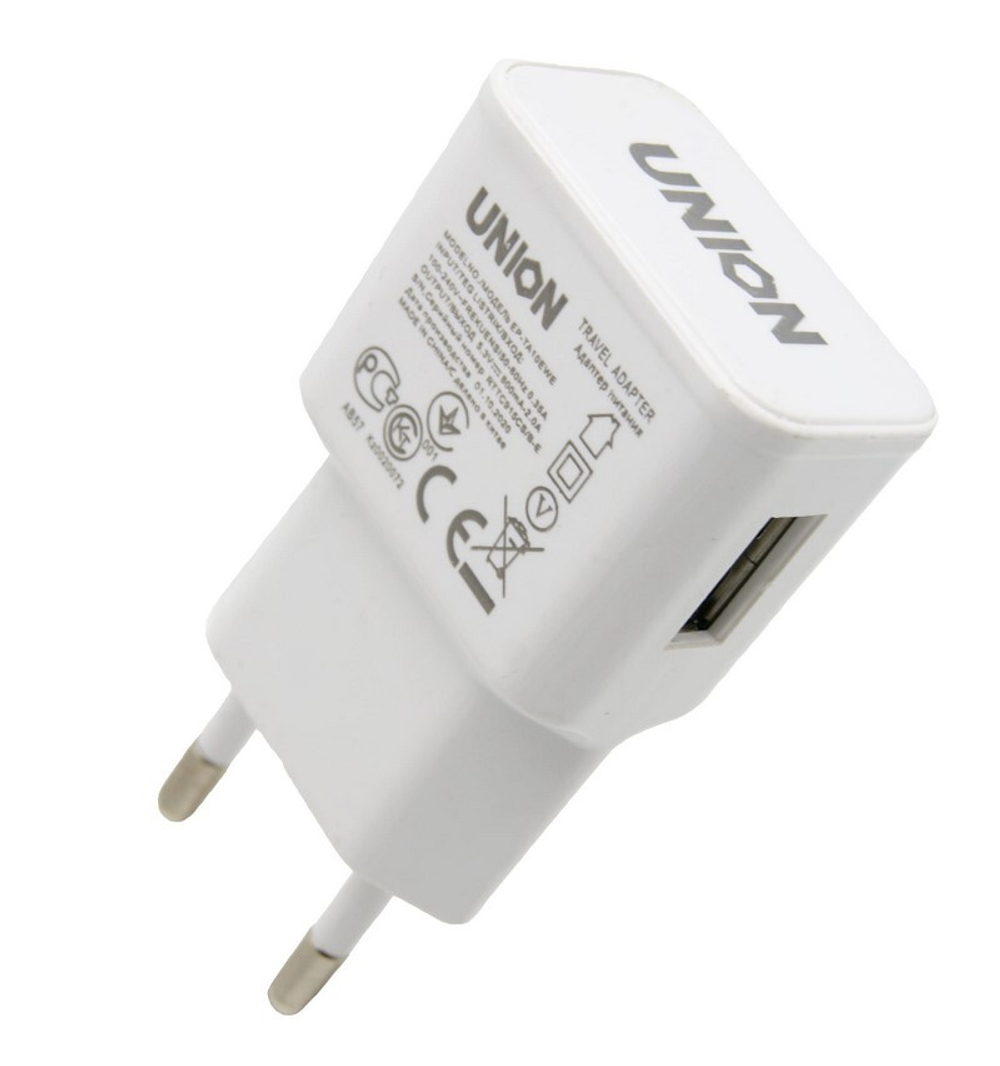 Сетевой адаптер питания Union EP-TA10EWE 1USB 1A (белый) в пакете