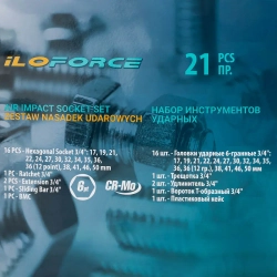 Набор инструментов ударных 21пр, 3/4''(6гр.) ILOforce IF-6212-5MPB