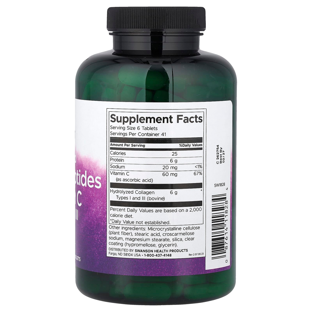 Swanson Vitamins, Гидролизованные пептиды коллагена с витамином C, 250 таблеток