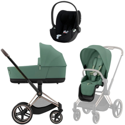 Коляска 3 в 1 Cybex Priam IV Rosegold complete и автокресло Cloud T i-Size Sepia Black Plus Leaf Green