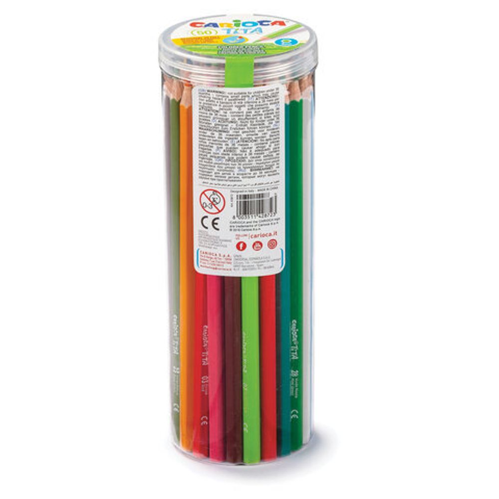 Карандаши цветные CARIOCA "Tita Rainbow", 50 цветов, пластик, шестигранные, заточенные, туба, 42872