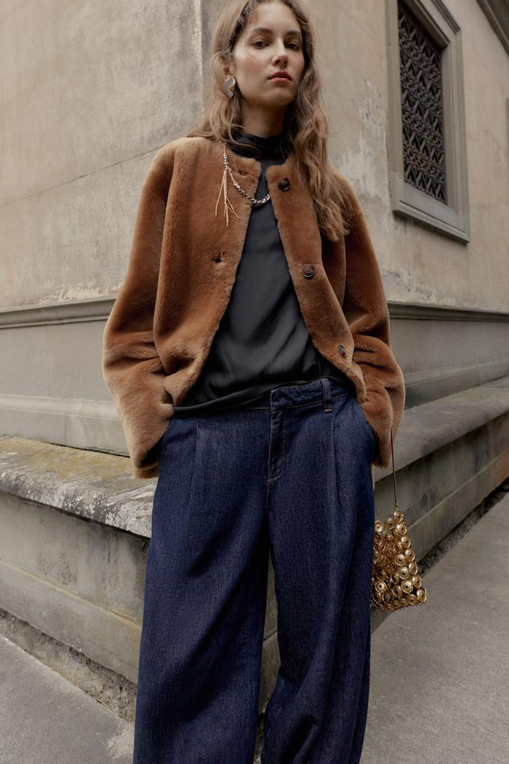 ZARA ДВУСТОРОННЕЕ ПАЛЬТО ИЗ 100% КОЖИ, КОРИЧНЕВЫЙ